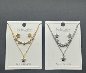 ✨ Celestial Star Layered Necklace & Earrings Jewellery Set – Gold/Silver Plated CZ Star Fashion Set ✨