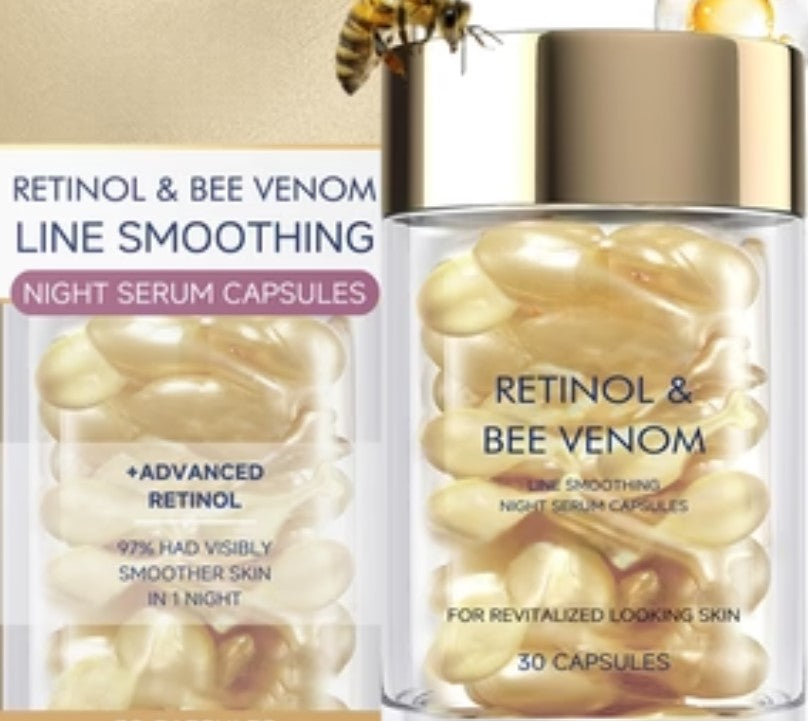 Hoygi Retinol & Bee Venom Night Serum Capsules – Anti-Aging Face Serum 💛 Smooth Fine Lines | Firm & Revitalize Skin | 30 Capsules